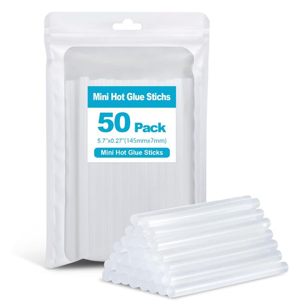 Mini Hot Glue Sticks for Glue Guns, 50-Piece Bulk, 5.7" Long x 0.27" Diameter, Small Size, Versatile for Crafts, DIY Home Decor and Gluing Projects