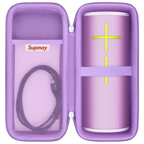 Supmay Hard Carrying Case for Ultimate Ears MEGABOOM 4/ MEGABOOM 3 Portable Waterproof Bluetooth Speaker, Wireless Portable Speaker Protection Case with Mesh Pocket for Charging Cables, Purple