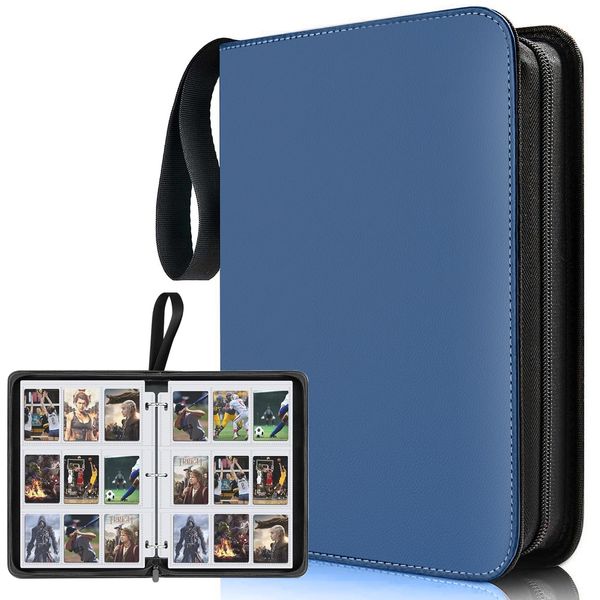 Baseball Card Binder 9 Pocket,Premium Zipper Trading Card Holder with Card Sleeves,Collectible Card Folder Fits 900 Cards and 50 Removable Trading Card Sleeves（Dark blue,900Pockets)