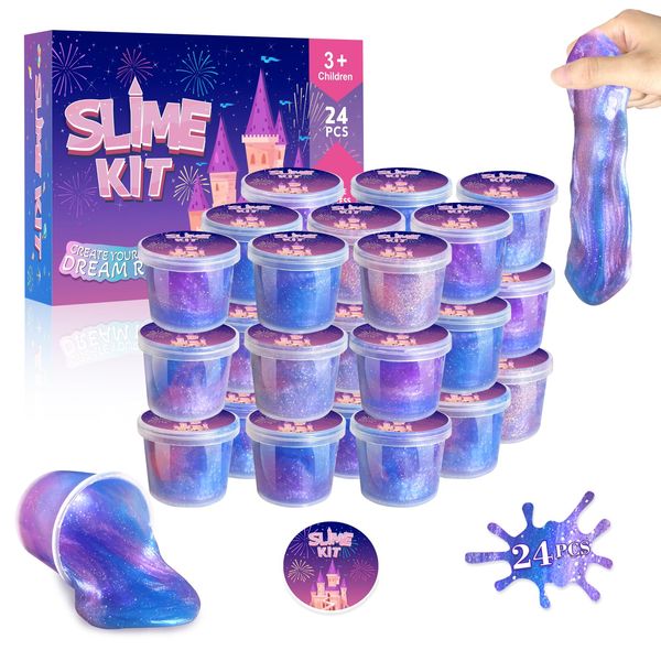 24 Pack Slime Party Favors for Kids Mini Slime Kit DIY Glimmer Slime Stress Relief Stretchy & Non-Sticky Putty Toys for Girls Boys Christmas Birthday Goodie Bag Stuffer Classroom Reward