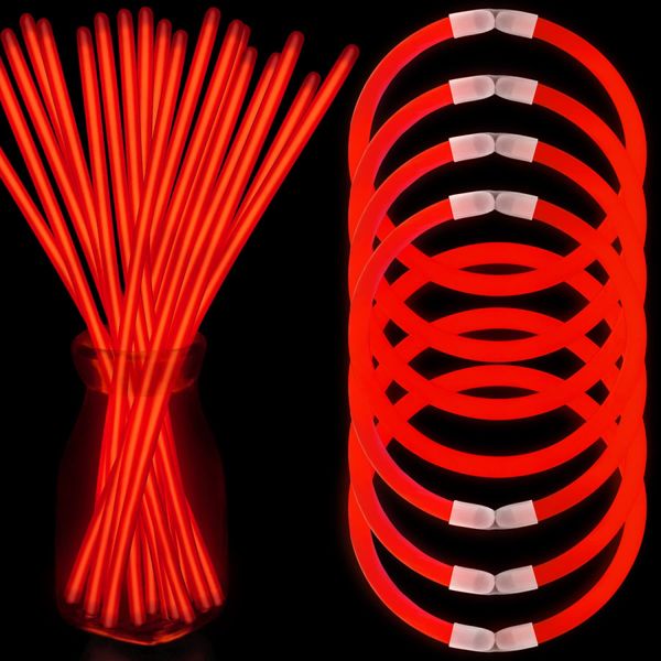 NUDALA Red Glow Sticks Bracelet Bulk Wholesale Glow In The Dark Party 100 Pcs 8 inch Glow Stick Necklaces with 100 Connectors Light Up Toys for Easter 4th of July Christmas Party Favors Carnival