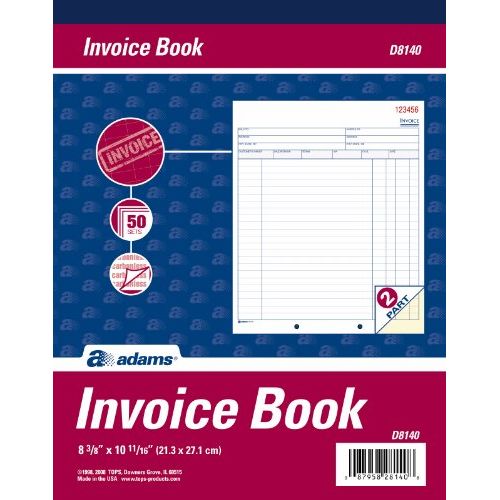 Adams Invoice Book, 8-3/8 x 10-11/16 Inches, 2-Part, Carbonless, White/Canary, 50 Sets per Book (D8140)