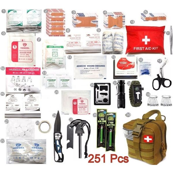 251Pcs First Aid Kit Para supervivencia,emergencia,deporte, militar,viajes,Khaki