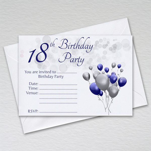 Pack of 18th Birthday Party Invitations with Envelopes: Blue & Silver Eighteenth Invites for Male/Female Birthday Parties (Pack of 50 Blue & Silver with Envelopes)