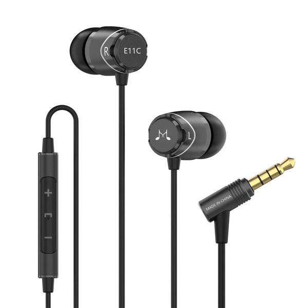 Soundmagic E11C Wired Earbuds with Microphone HiFi Stereo Earphones Noise Isolating in Ear Headphones Powerful Bass Tangle Free Cord Black