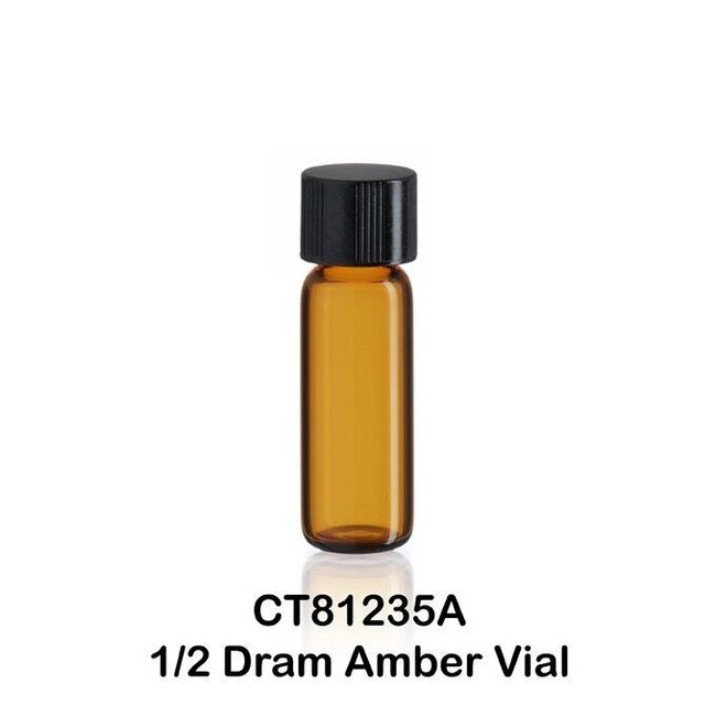 100 Tiny Amber Bottles w/ Caps 12 x 35 mm 1/16 Oz., 1/2 Dram, 1.9 ml