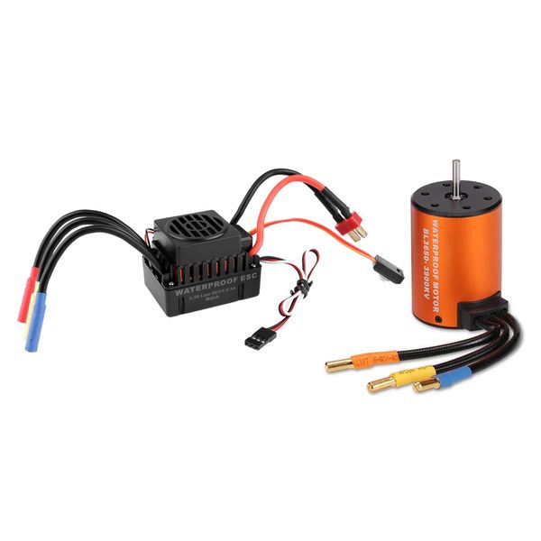 GoolRC Brushless Motor Upgrade Waterproof 3650 3900KV Brushless Motor with 60A ESC Combo Set for 1/10 RC Car Truck