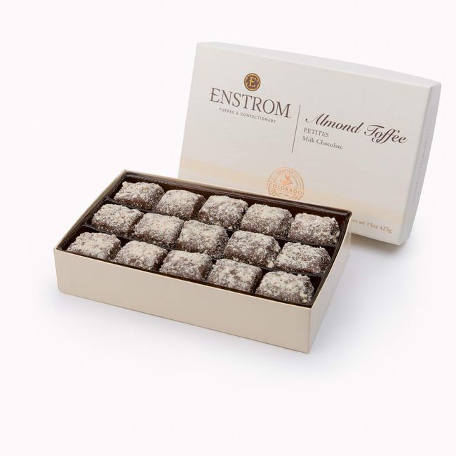 Enstrom Milk Chocolate Almond Toffee Petites 15oz box | Bite-size | Gluten Free | Kosher Dairy | All Natural