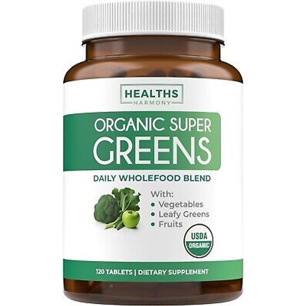 Health's Harmony USDA Organic Greens, 120 Tablets Convenient Pills Energy Gut