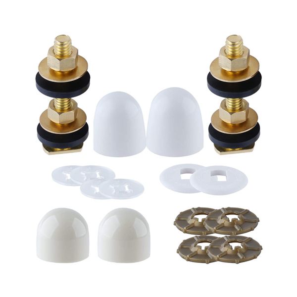 iFealClear Solid Brass Toilet Floor Bolts and Caps Set, Toilet Bowl to Floor Bolts with Washers and Round Cover Caps, Toilet Bolt Kit, White