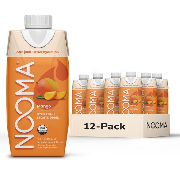 NOOMA Organic Electrolyte Sports Drink | Electrolyte Drink with Organic Coconut Water | Workout Hydration Drink with No Added Sugar | 30 Calories | Pack of 12 Sports Drinks (16.9oz) | Mango