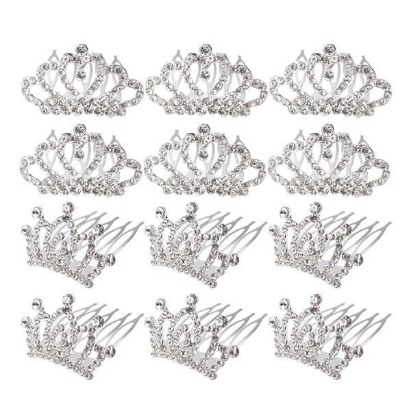 Uonlytech 12pcs Small Crown Hair Comb Mini Crystal Tiara Comb Mini Rhinestone Crown for Girls Kids Birthday Gift