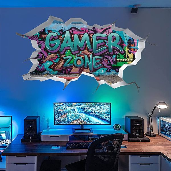 TOARTi Gamer Zone 3D Wall Stickers for Gamer Bedroom Accessories,Gaming Vinyl Wall Decal,Video Game Removable Wall Art Playstation Decor for Teens (Blue)