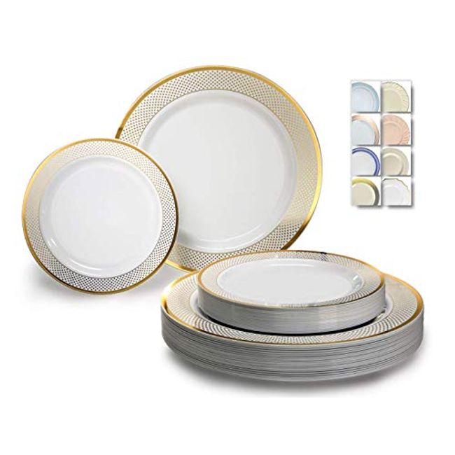 OCCASIONS  40 Plates Pack, Heavyweight Disposable Wedding Party Plastic  Plates (10.5'' Dinner Plate, White & Silver Rim)