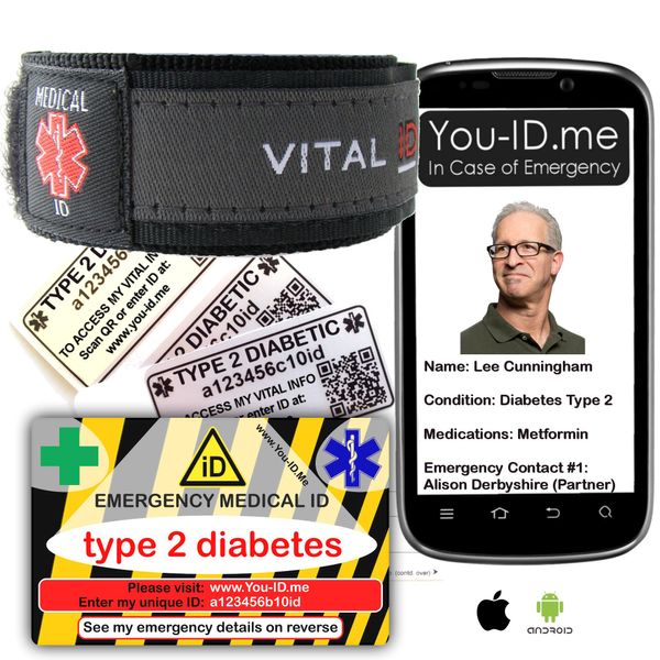 Medical Alert Bracelet ID Card Set (Type 2 Diabetes)