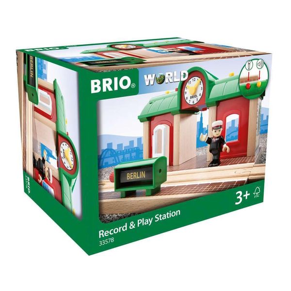 BRIO World 33578 Sprechender Bahnhof Eisenbahn Zubehör mit Aufnahmefunktion - Kleinkinderspielzeug empfohlen ab 3 Jahren