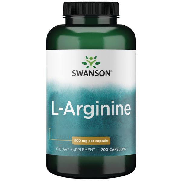 Swanson, L-Arginine, 500mg, 200 Capsules, Amino Acid, High-Dose, Lab-Tested, Soy-Free, Gluten-Free, GMO-Free