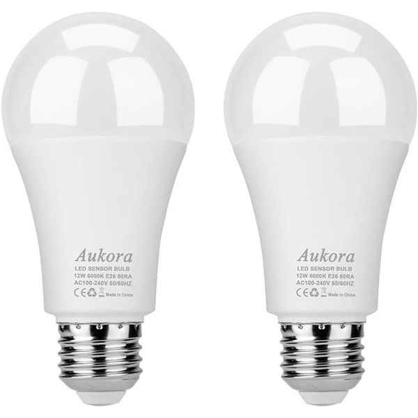 Aukora Dusk to Dawn Light Bulbs, 12W, XBright, Smart Sensor, Outdoor/Indoor, 2PK