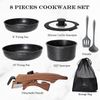 8 PCS Cookware Set Nonstick Granite Coated Pots and Pans Set w/ Removable Handle