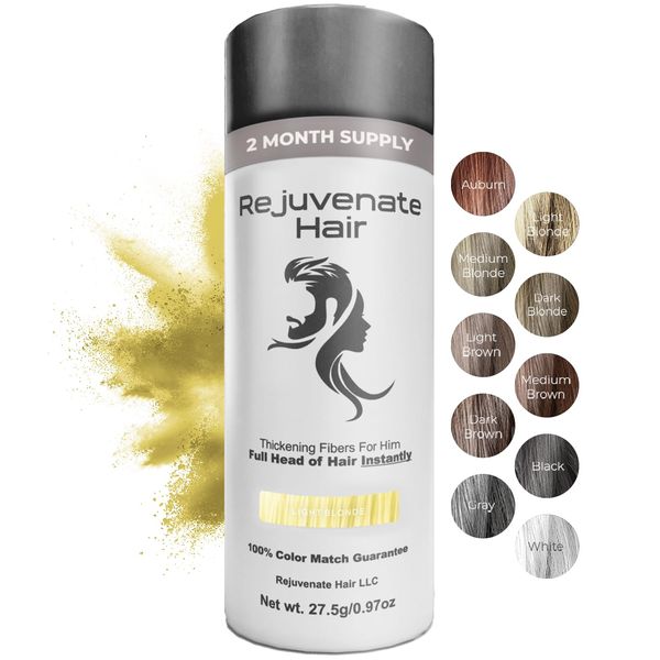 REJUVENATE Hair Fibers for Thinning Hair (Light Blonde), Undetectable Hair Powder for Men & 100% Natural Hair Building Fibers - Conceals Hair Loss - Bald Spot Cover Up Hair Powder, 2 Month Supply