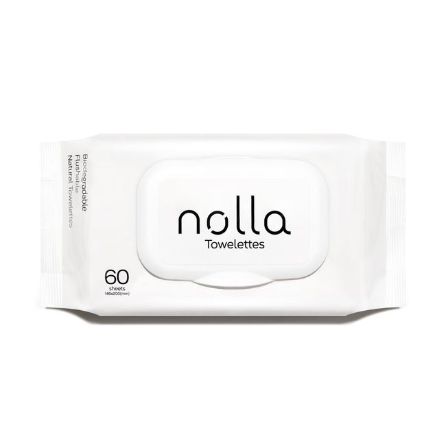 Nolla Flushable Wet Wipes, 100% Plant-Based, Plastic-Free and Biodegradable - Septic and Sewer Safe - Unscented + Soothing Aloe and Vitamin E (60 Count)