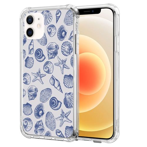 DAIZAG Case Compatible with iPhone 12 Mini,Cute Blue Seashell Phone Case for Girl Women,Four Corner Airbag Transparent Soft Clear Phone Case for iPhone 12 Mini