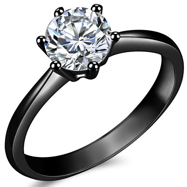 1.0 Carat Classical Stainless Steel Solitaire Engagement Ring (Black, I)