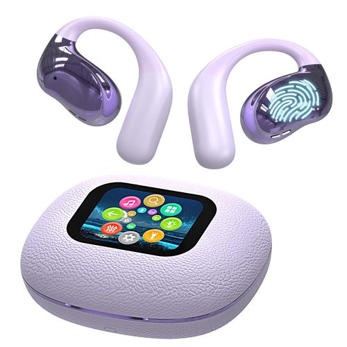 Open Ear Earbuds Ultra Comfort Wireless Bluetooth 5.4 Headphones Over The Ear Earbuds with Intelligent Touch Screen EarHooks IPX7 Waterproof Bone Conduction Earphones for Fitness Sports-Purple