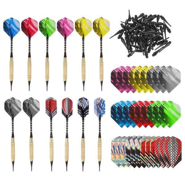 PATIKIL Soft Tip Darts Set Darts Plastic Tip - 12 Pcs 18 Gram with Tip Plastic Darts 100 Extra Dart Tips 30 Dart Flights with Plastic Dart Case for Electronic Dartboard