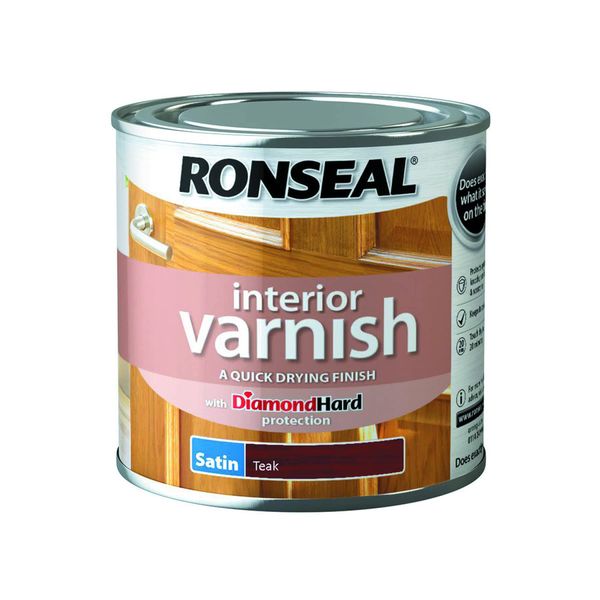 Ronseal RSLIVSTE250 250ml Quick Dry Satin Interior Varnish - Teak