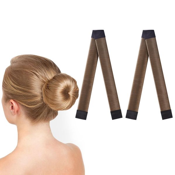 URAQT Dutt Maker, 2er Pack Flechthilfe Haare Mädchen Und Damen, Haarstrickwerkzeug Zubehör DIY-Haarstyling für Lange und Kurze Haare,Braun Donut Hair Bun Maker für Kinder Dutt Haar（Kaffeefarbe）