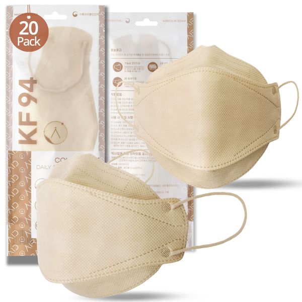 AIRAID-KF94 [Individually Wrapped] - Made in Korea, 3D Multicolor Packs, Face Protective Mask, Adult and Older Teens (Beige-20P)