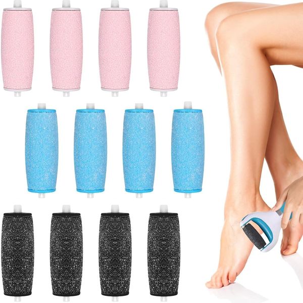 Callus Remover Replacement Rollers, Extra Coarse Mineral, Diamond Particles, 12-Pack, 3 Roughness Levels