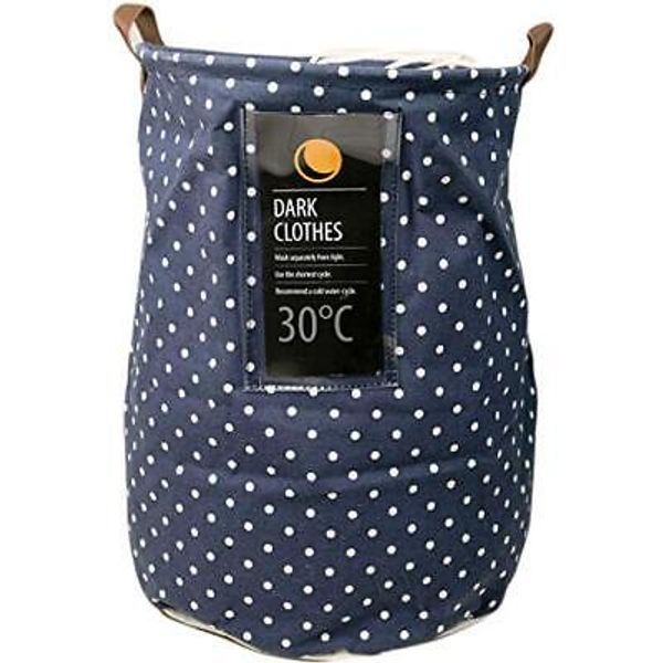 Collapsible laundry basket hamper. Round lunar canvas waterproof large Dots