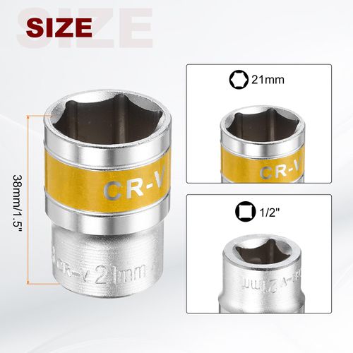 HARFINGTON 10pcs 1/2" Drive 6 Points Socket 21mm Metric Shallow Impact Socket CR-V Steel Flip Socket Spindle Axle Nut Impact Socket for Home Auto Hex Nuts Bolts Repair, Silver Yellow