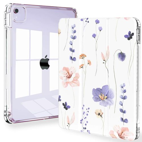 Feams for iPad Air 13 Inch Case M3 2025/M2 2024, Slim iPad Pro 12.9 Inch 6th/5th/4th Generation 2022/2021/2020 Case Clear Back Cover with Auto Sleep & Pencil Holder, Purple Flowers