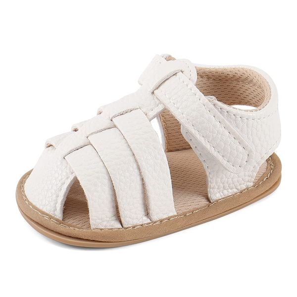 MASOCIO Baby Girl Boy Sandals Closed Toe Infant Toddler Girls Boys Summer First Walking Shoes Size 4 UK Child 12-18 Months White