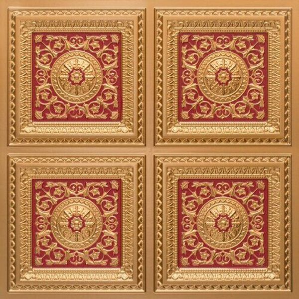 3D Tin Look D1291 Gold-Red PVC Glue Up Ceiling Tiles 2x2 Pack/6