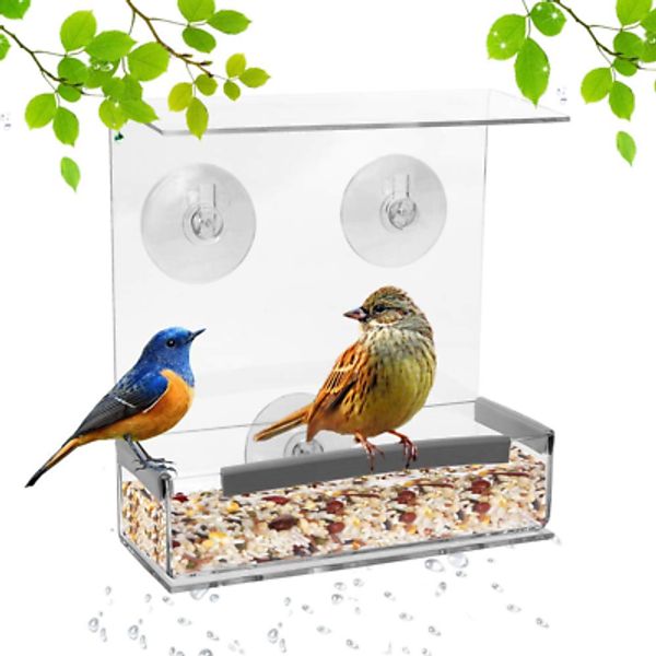 Window Bird Feeder with Strong Suction Cups, Kitchen Window Bird Feeder Acrylic