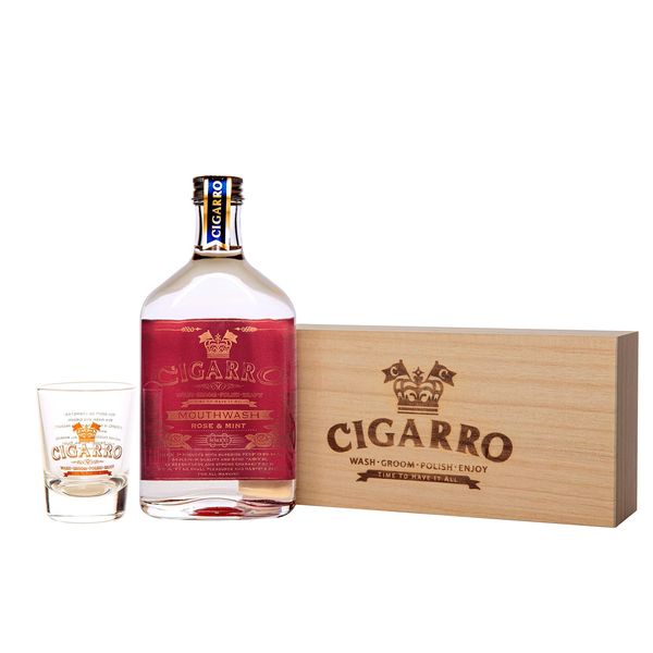 CIGARRO Cigaro Mouthwash, Rose & Mint, Shot Glass & Wooden Box Included, 7.8 fl oz (200 ml), Men's, Bad Breath Care, Oral Care, Mouth Wash Liquid, Men