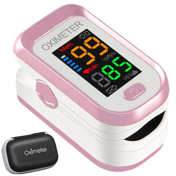 Pulse Oximeter, Fingertip Oxygen Saturation, Blood Oxygen Levels Heart Rate Monitor, Results in 8 Seconds, for SpO2 Measurement, with Lanyard, Carrying Bag