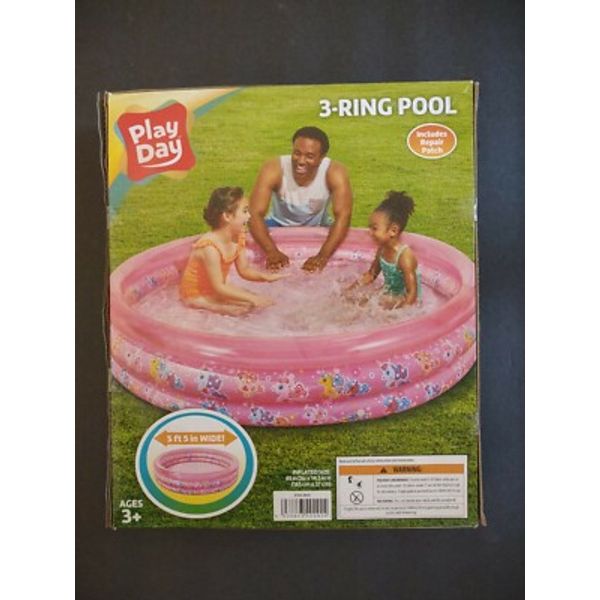 Play Day 3 Ring Inflatable Swimming Pool 5’5” Unicorn Kids Toddler Outdoor Swim