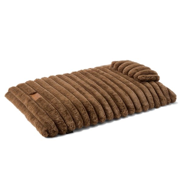 Ribbed Bubble Stripe Pillow Crate Mat Pet Bed,Machine Washable Cover  brown 丨