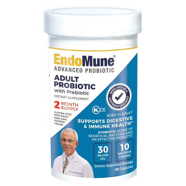 Endomune Advanced Adult Multi-Strain Probiotic Supplement with Prebiotic | 10 Strains, 30 Billion CFU | Physician Formulated (60-Count)