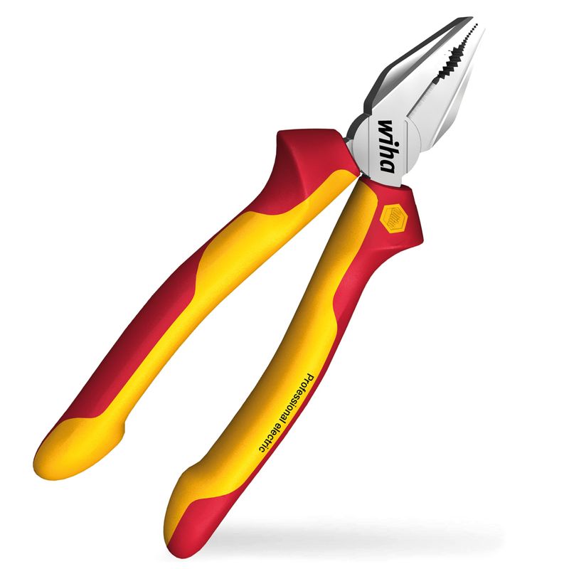 Wiha Professional Electrician Pliers - 200mm VDE Tested Nose Pliers With Cutting Edge
