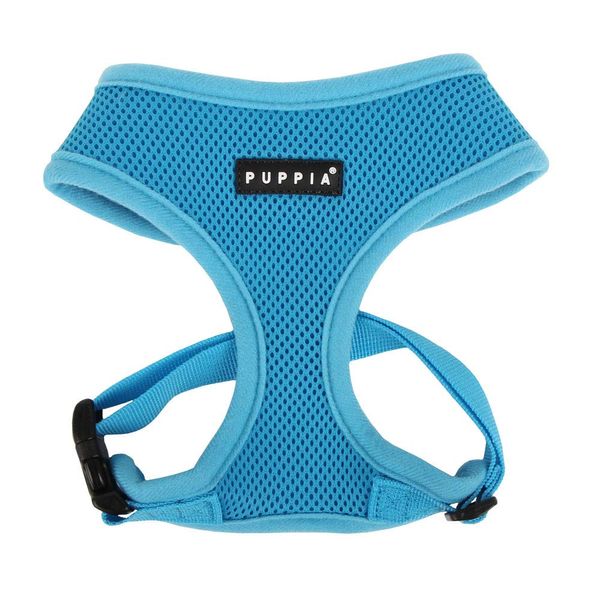 Puppia Soft Dog Harness No Choke Over-The-Head Triple Layered Breathable Mesh Adjustable Chest Belt and Quick-Release Buckle, Sky Blue, Large