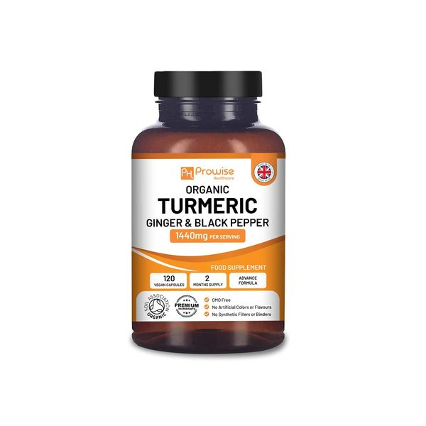 Turmeric Curcumin 1440mg with Black Pepper & Ginger I 120 Vegan Turmeric Capsules High Strength (2 Month Supply) I Made in The UK by Prowise Healthcare