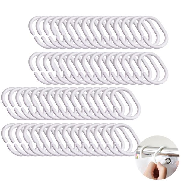 60 Pcs Plastic Shower Curtain Rings Set, White Curtain Hooks, C-Shaped Shower Curtain Hooks, Curtain Hanging Rings for Shower Room Rails, Bathroom Curtains, Bathroom Shower, Window Rod, Home, Kitchen