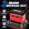 3 Drawer Padded Rolling Mechanic Tool Box Storage Stool Creeper Seat w/ Trays