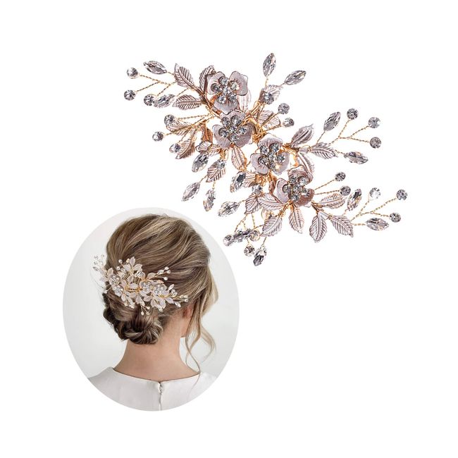 Wedding Hair Clip,Rhinestone Hair Clip,Hair Accessories for Women and Girls Handmade Bridal Headpiece Hair Pins Flower Crystal Barrette for Wedding Party Bridesmaid Hair Piece (Gold)